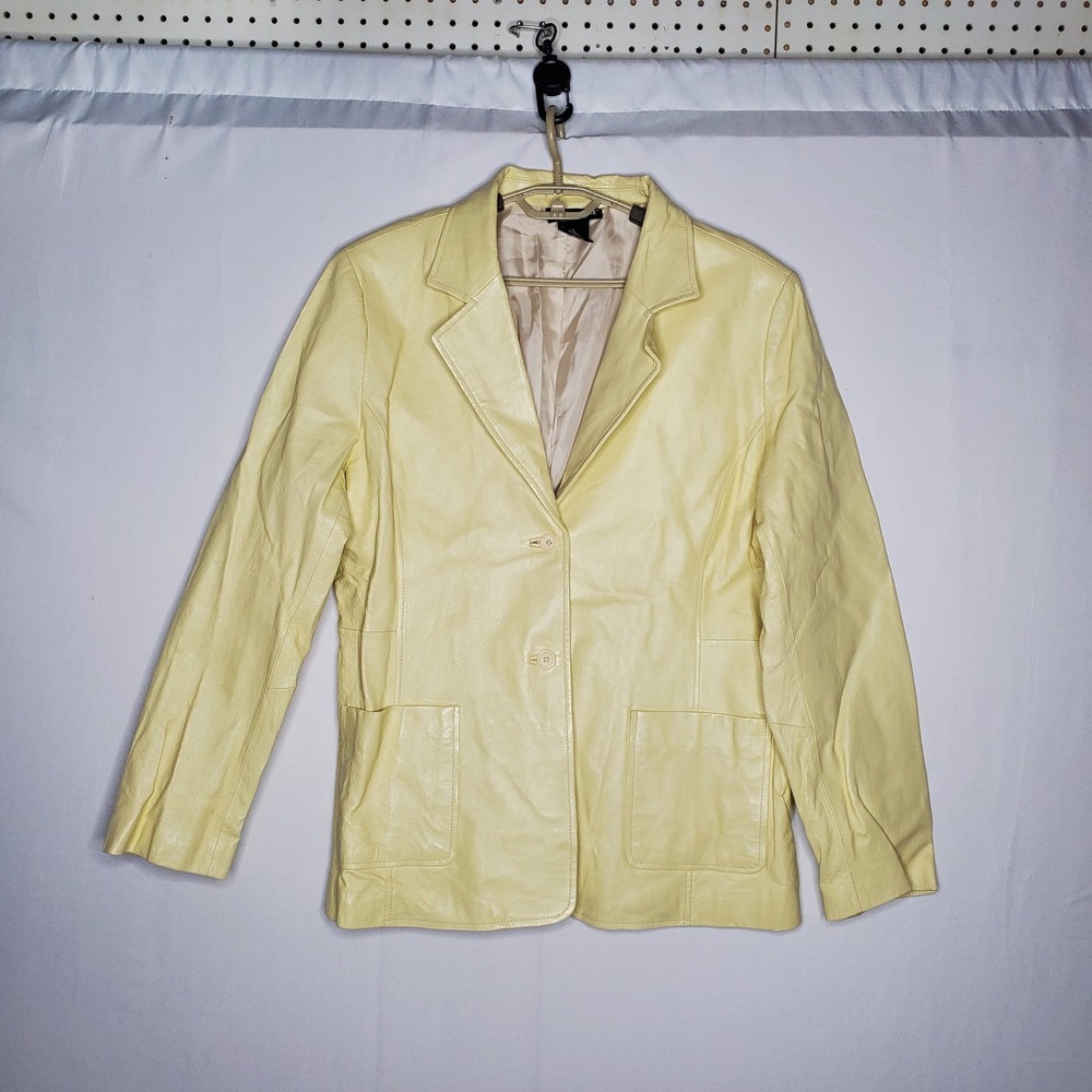 Vintage Leather Jacket Blazer Women 20 Butter Cream Yellow 90s Y2K Indie Grunge